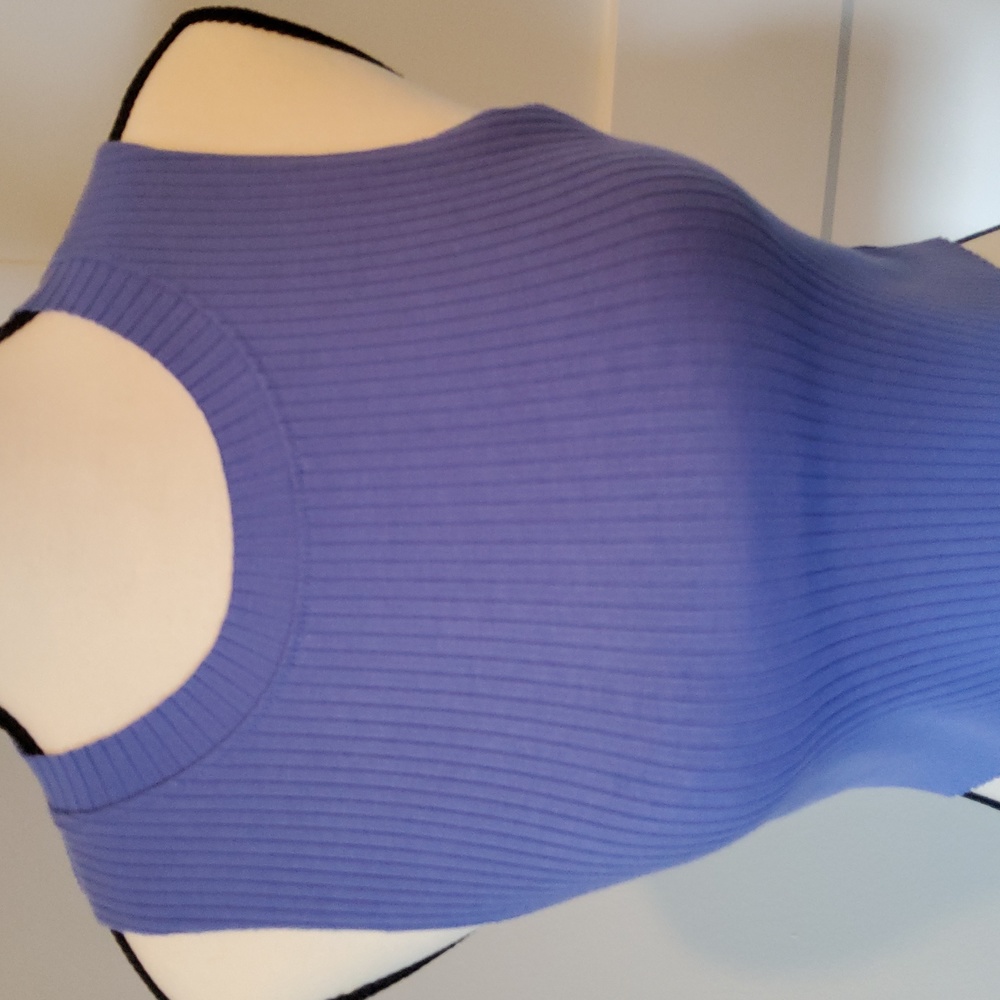 AERIE blue ribbed crop high neck tank, sleeveless Size Medium